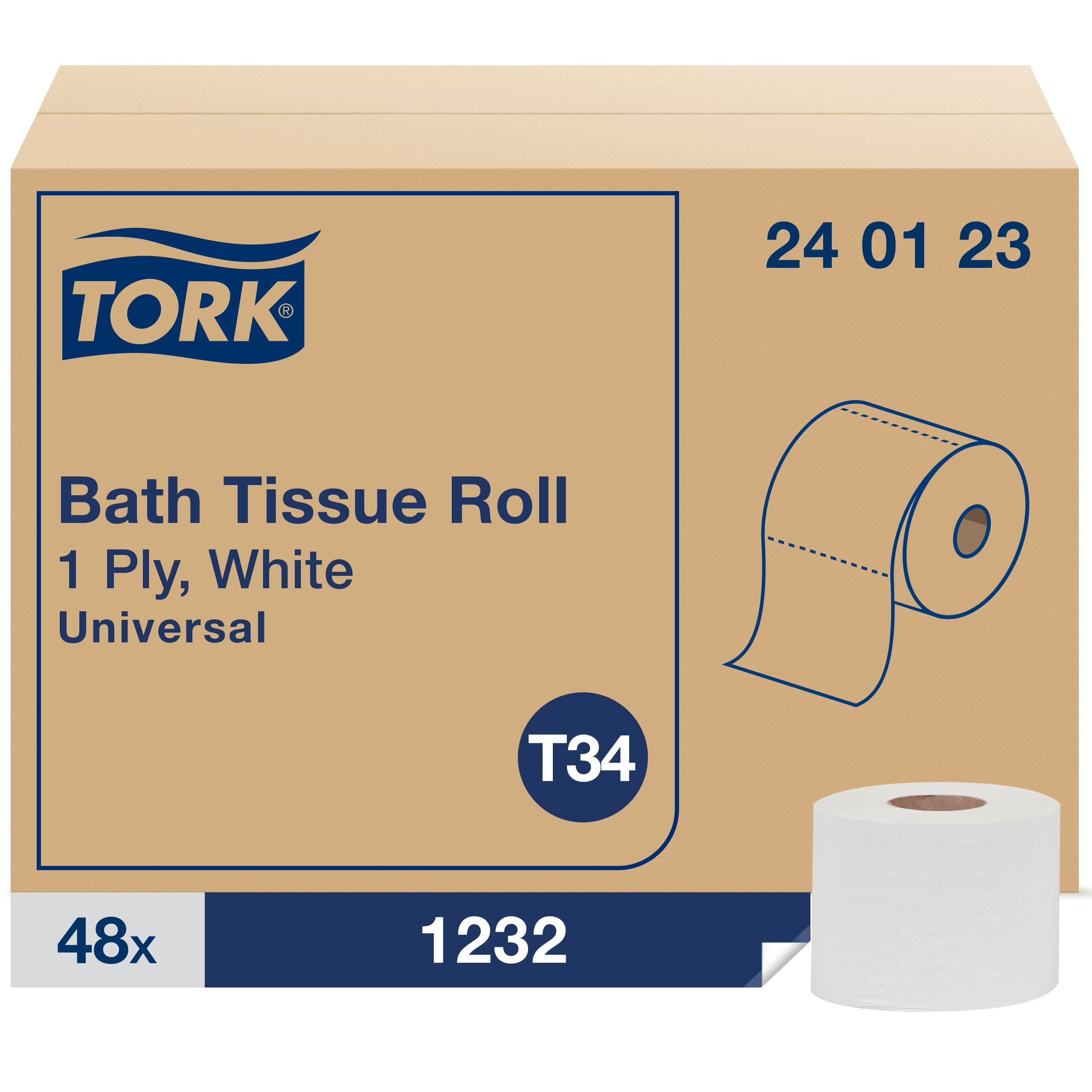 Tork Toilet Paper & Tissue Roll T34 4X3.75 IN 410.667 FT 1PLY White Universal Embossed 1232 Sheets/Roll 1 Rolls/Case