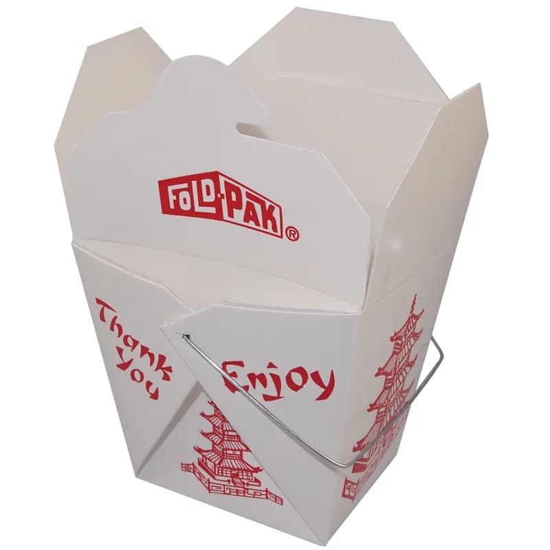 Fold-Pak® Food Pail 16 OZ 3.75X2.875X3.25 IN Paper White Red Rectangle 500/Case