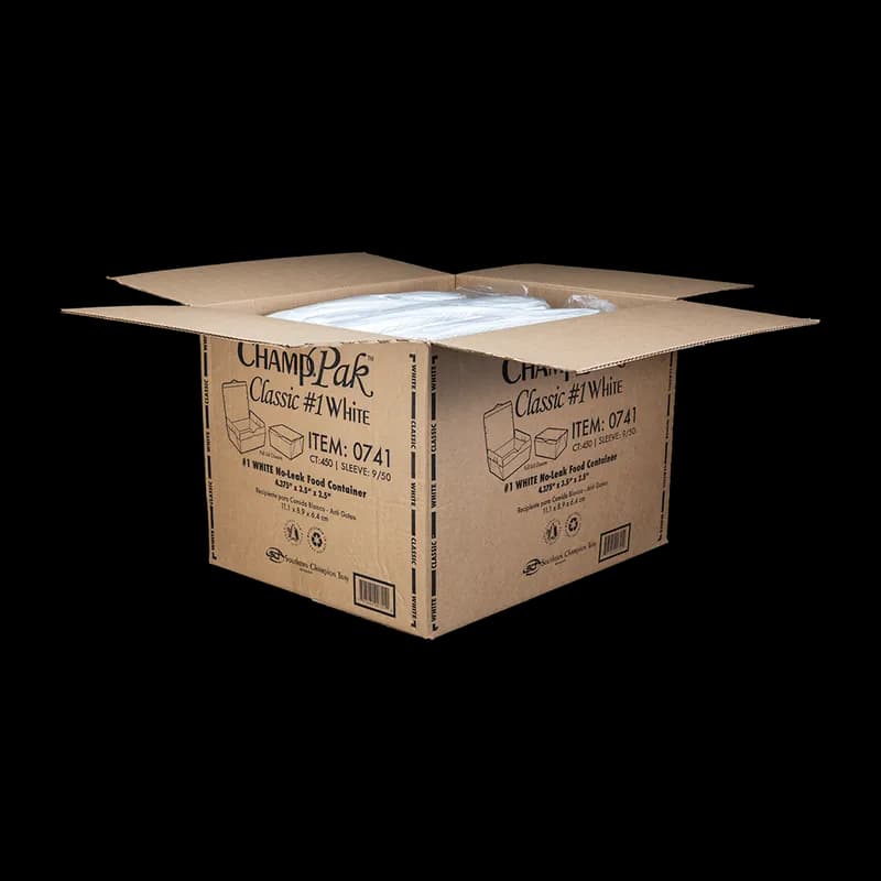 ChampPak #1 Take-Out Box Tuck-Top 4.375X3.5X2.5 IN Clay-Coated Paperboard White Rectangle 450/Case