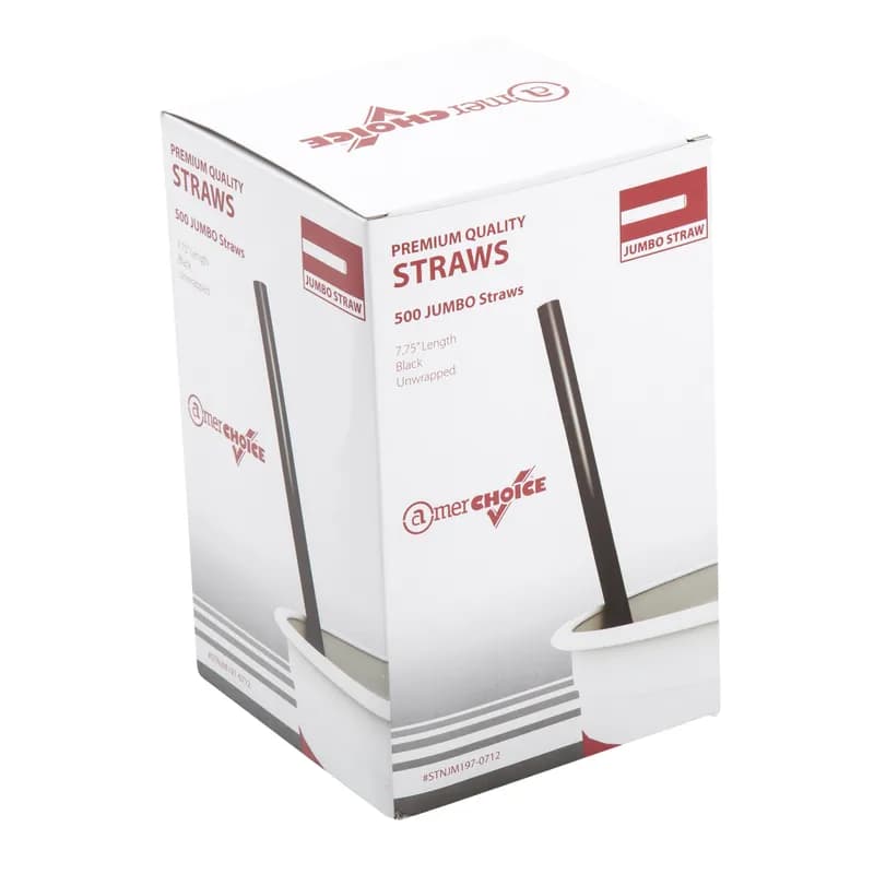Jumbo Straw 7.75 IN Plastic Black Unwrapped 500 Count/Pack 24 Packs/Case 12000 Count/Case