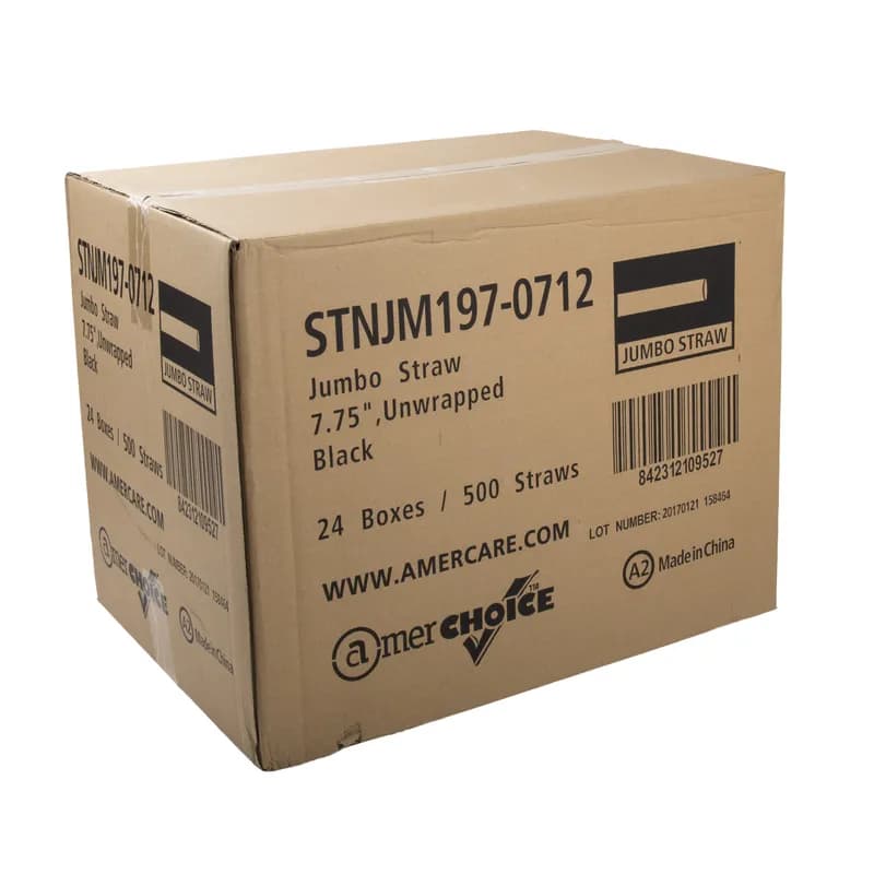 Jumbo Straw 7.75 IN Plastic Black Unwrapped 500 Count/Pack 24 Packs/Case 12000 Count/Case