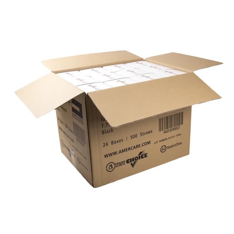 Jumbo Straw 7.75 IN Plastic Black Unwrapped 500 Count/Pack 24 Packs/Case 12000 Count/Case