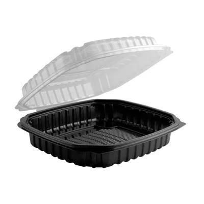 Culinary Basics® Take-Out Container Hinged With Dome Lid 46.5 OZ 9.5X10.5 IN PP Black Clear Square Vented 120/Case