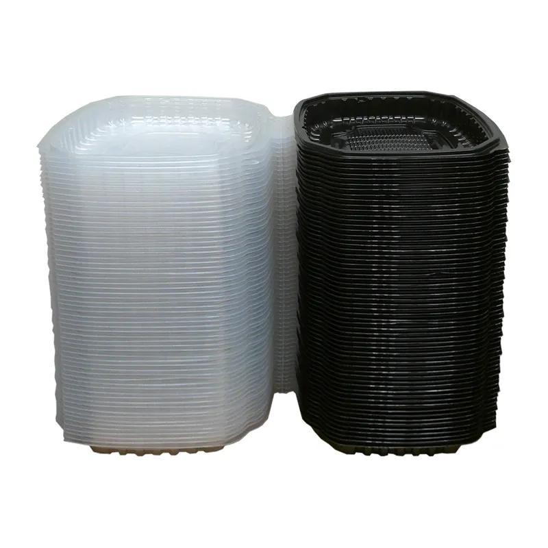 Culinary Basics® Take-Out Container Hinged With Dome Lid 46.5 OZ 9.5X10.5 IN PP Black Clear Square Vented 120/Case