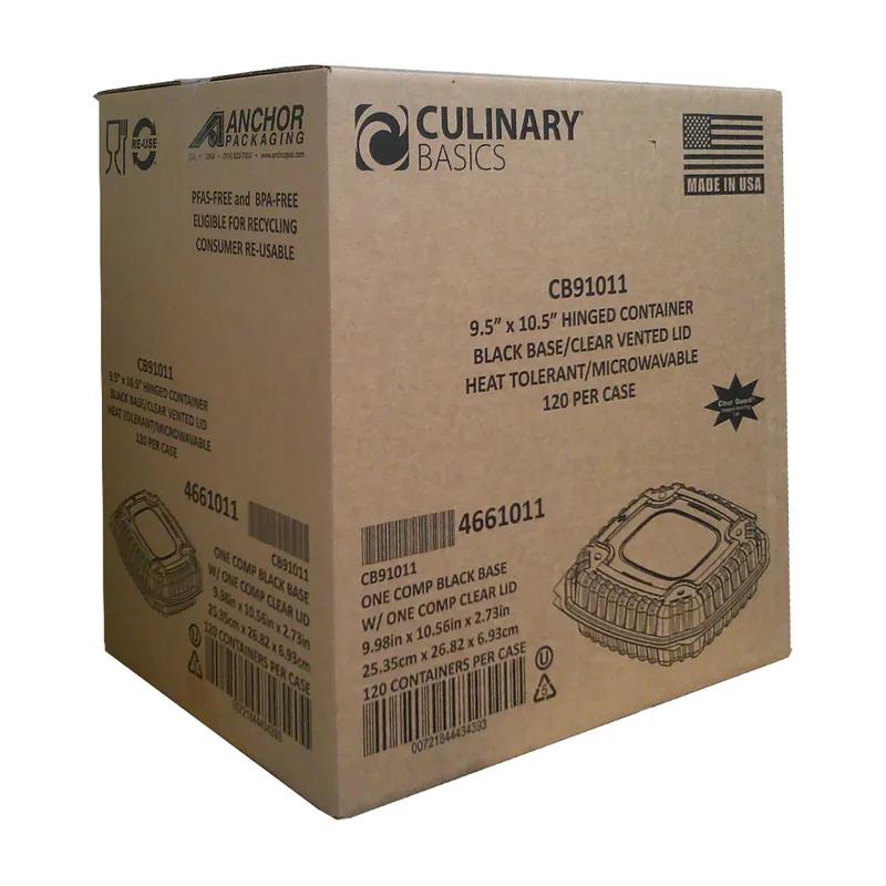 Culinary Basics® Take-Out Container Hinged With Dome Lid 46.5 OZ 9.5X10.5 IN PP Black Clear Square Vented 120/Case
