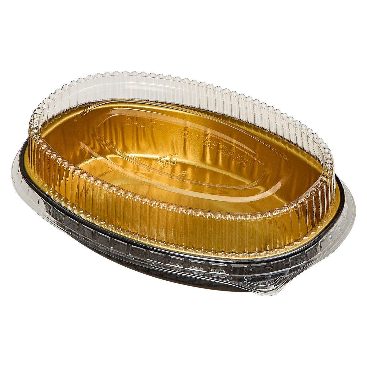Victoria Bay Take-Out Container Base With Dome Lid 7X5X3 IN Black Clear Gold Oval 100/Case