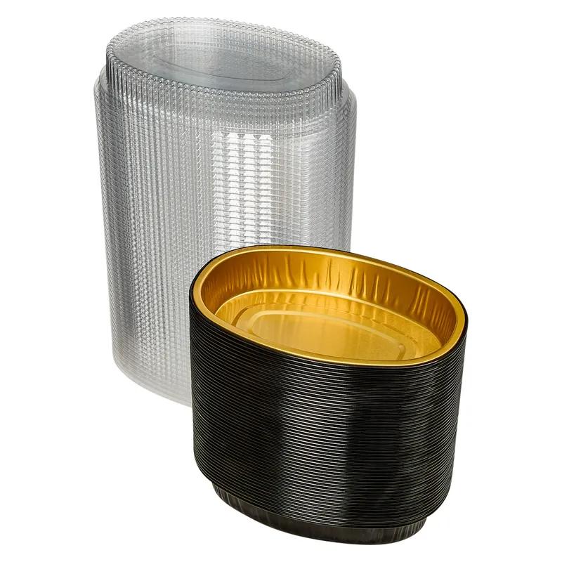 Victoria Bay Take-Out Container Base With Dome Lid 7X5X3 IN Black Clear Gold Oval 100/Case