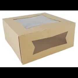 Bakery Box 9X9X4 IN Kraft Paperboard Kraft Square 4 Corner Beers With Window 150/Case
