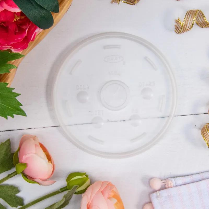 Dart® Lid Flat 4.8X0.3 IN HIPS Translucent For 32 OZ Cold Cup Identification With Hole 100 Count/Pack 10 Packs/Case