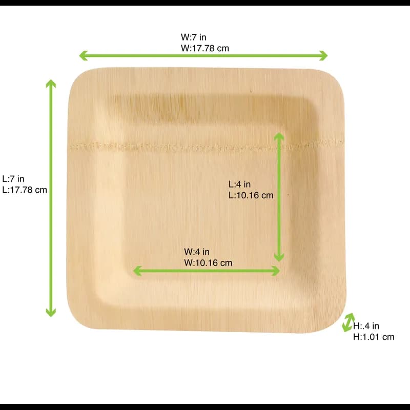 Plate 7X7 IN Bamboo Natural Square 25 Count/Pack 2 Packs/Case 50 Count/Case