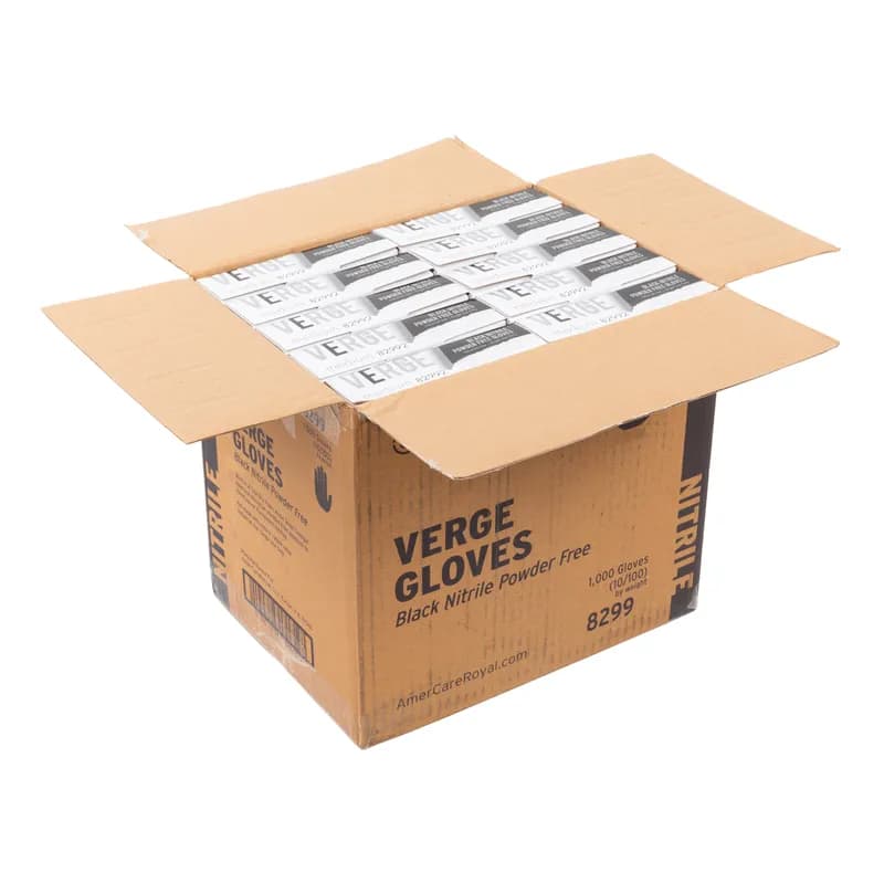 Verge Gloves Large (LG) Black 2.5MIL Nitrile Powder-Free 100 Count/Box 10 Box/Case 1000 Count/Case