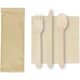 Cutlery Kit 6X6 IN Wood Kraft With Kraft Napkin,Fork,Knife,Spoon 500/Case