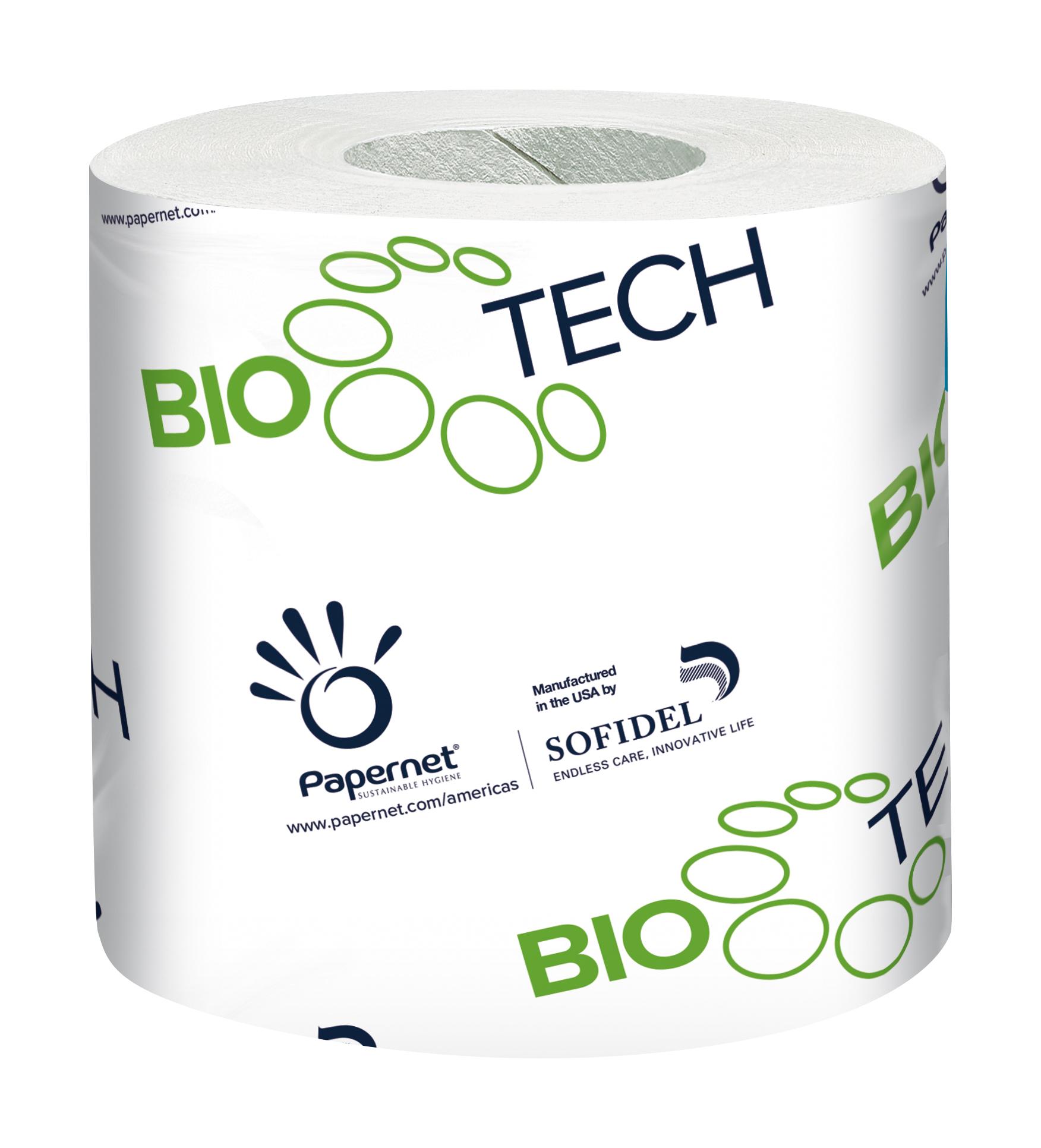 Bio Tech Toilet Paper & Tissue Roll 3.5IN X146FT 2PLY White Embossed 1.65IN Core Diameter 500 Sheets/Roll 96 Rolls/Case