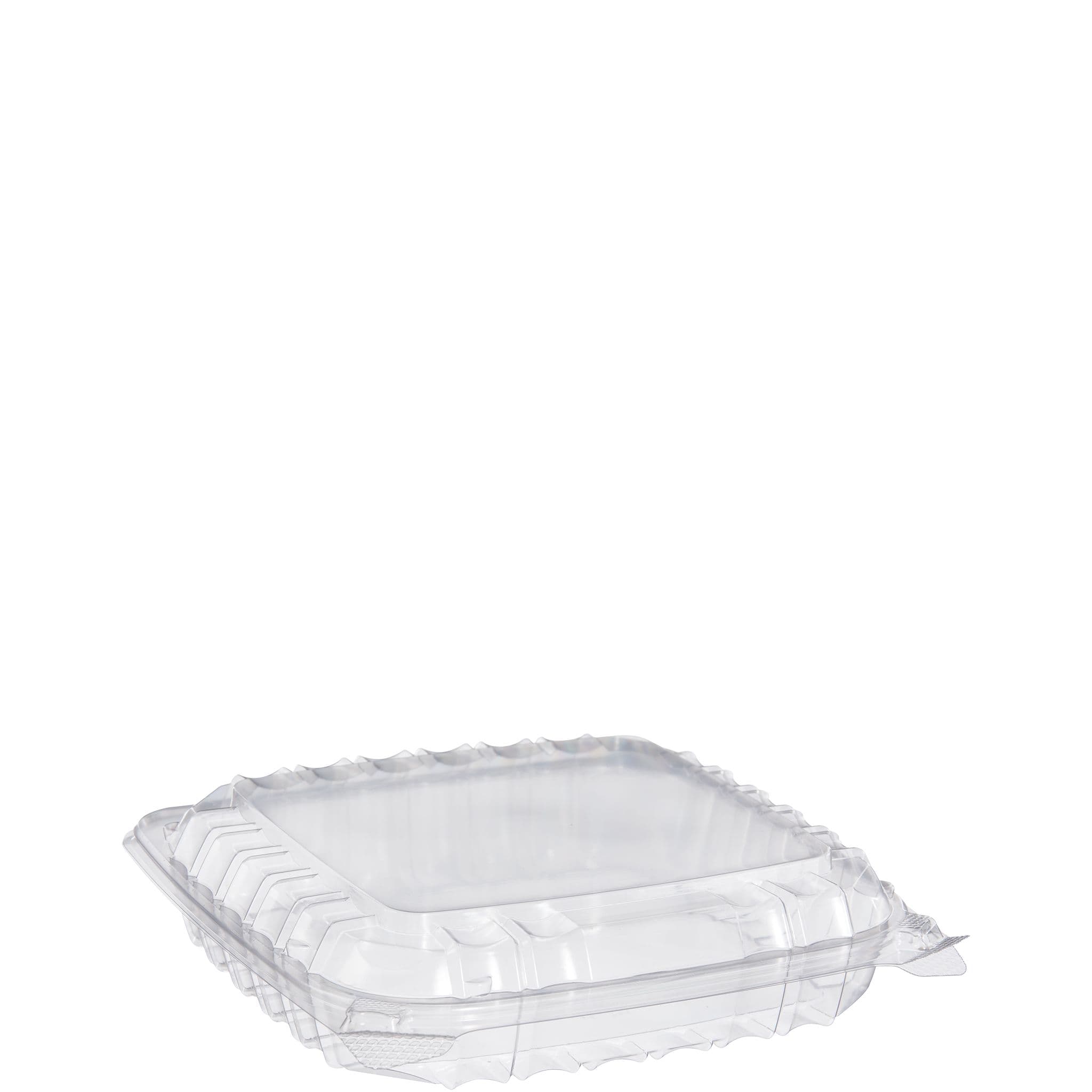 Dart® ClearSeal® Take-Out Container Hinged With Dome Lid 8.3X8.3X2 IN PET Clear Shallow 125 Count/Pack 2 Packs/Case