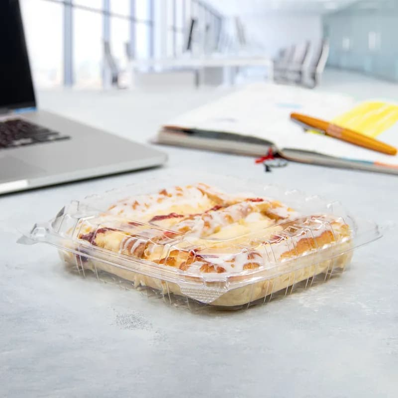 Dart® ClearSeal® Take-Out Container Hinged With Dome Lid 8.3X8.3X2 IN PET Clear Shallow 125 Count/Pack 2 Packs/Case