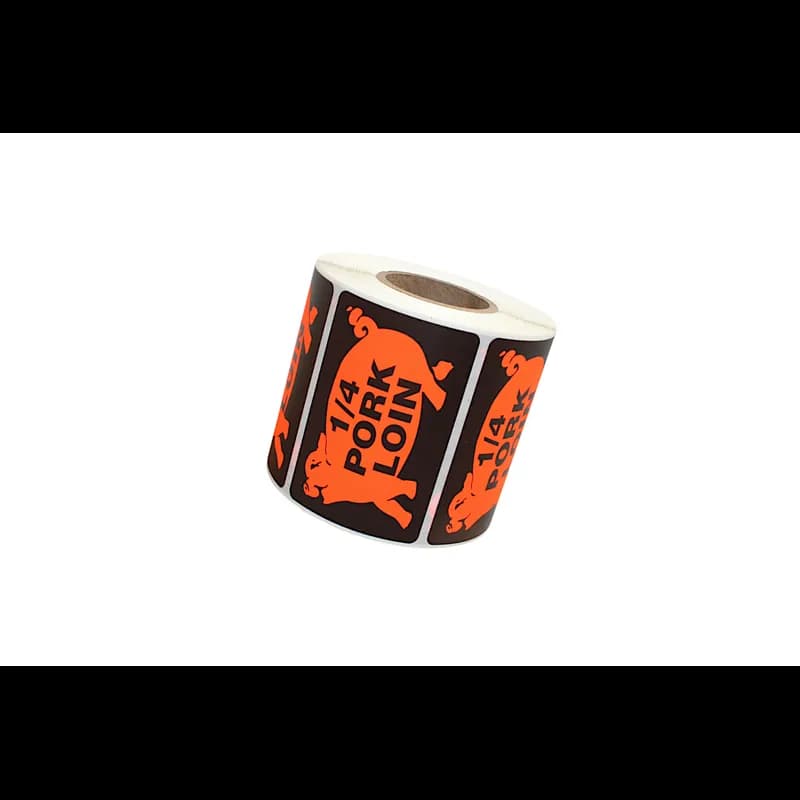 1/4 Pork Loin Meat Label 3X2 IN Black Fluorescent Red With Pig 500 Count/Roll 20 Rolls/Case 10000 Count/Case