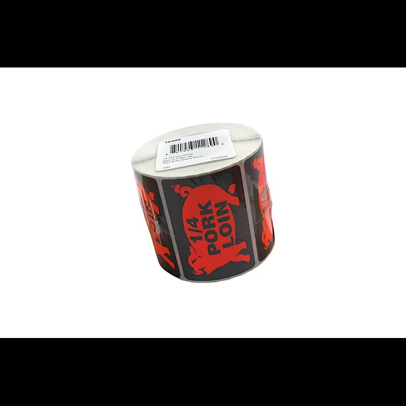 1/4 Pork Loin Meat Label 3X2 IN Black Fluorescent Red With Pig 500 Count/Roll 20 Rolls/Case 10000 Count/Case