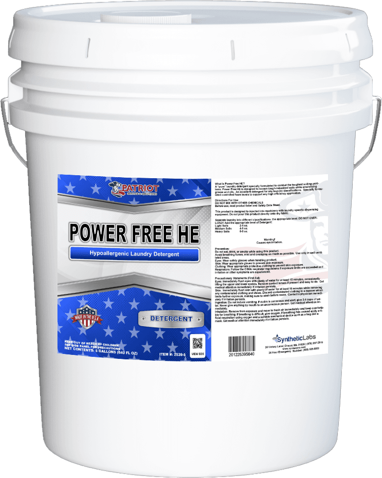 Patriot® Power Free Laundry Detergent 5 GAL High Efficiency (HE) With Brightener 1/Each