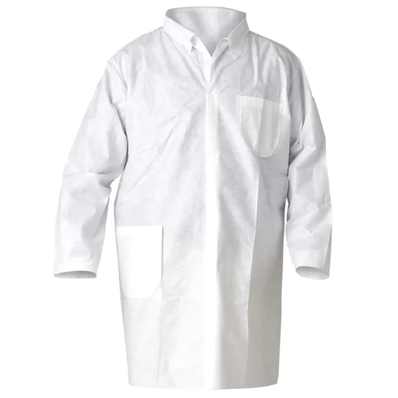 KleenGuard™ A20 General Purpose Lab Coat Large (LG) White With Elastic Snap Front With Pockets Open Wrists 25 Count/Case