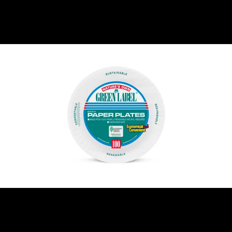Plate 9 IN Uncoated Paper White Round 100 Count/Pack 12 Packs/Case