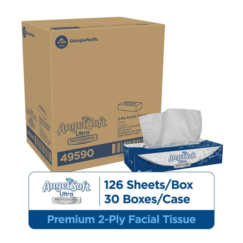 Angel Soft Professional® Facial Tissue 8.4X7.5 IN 2PLY White 1/2 Fold Flat Box Premium 126 Sheets/Pack 30 Packs/Case