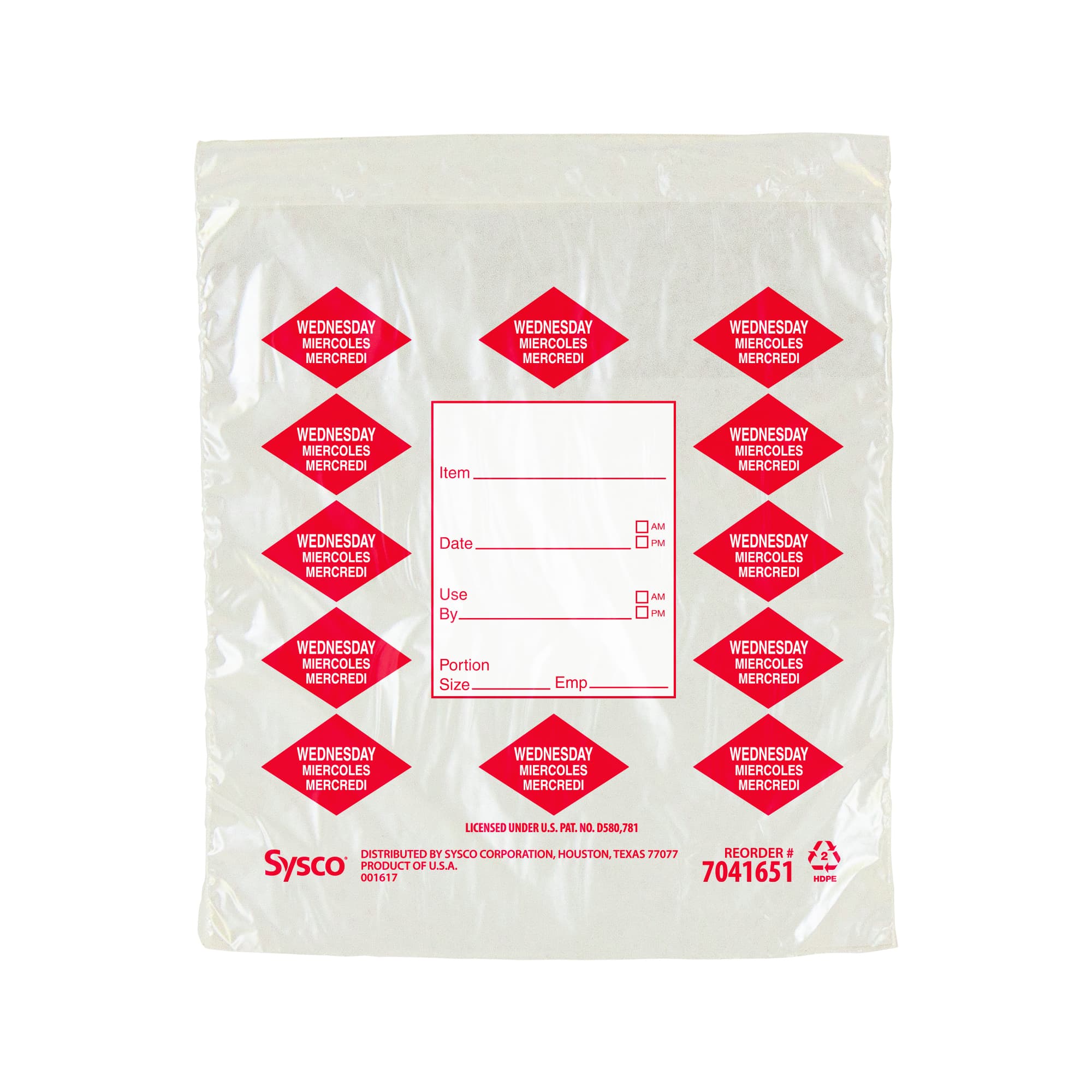 Tuffgards® Bag 6.5X7+1.75 IN 6.5 IN Printed Wednesday High Density Portion Bag 2000/Case