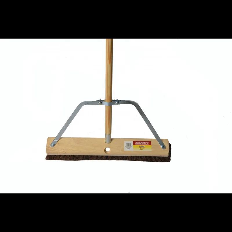 Bristles Broom Silver Wood Push Clamp Style Handle Brace with Cross Bars 1/Each