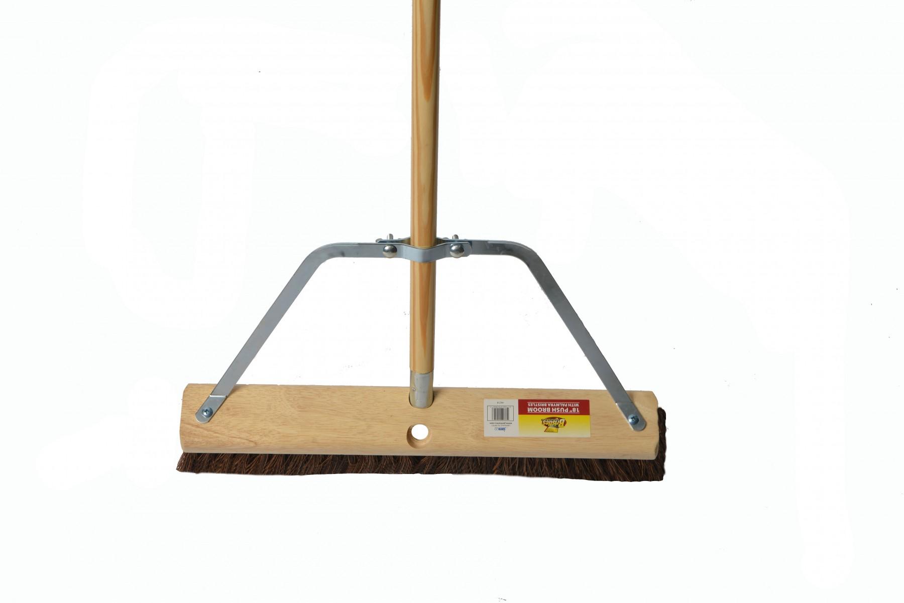 Bristles Broom Silver Wood Push Clamp Style Handle Brace with Cross Bars 1/Each