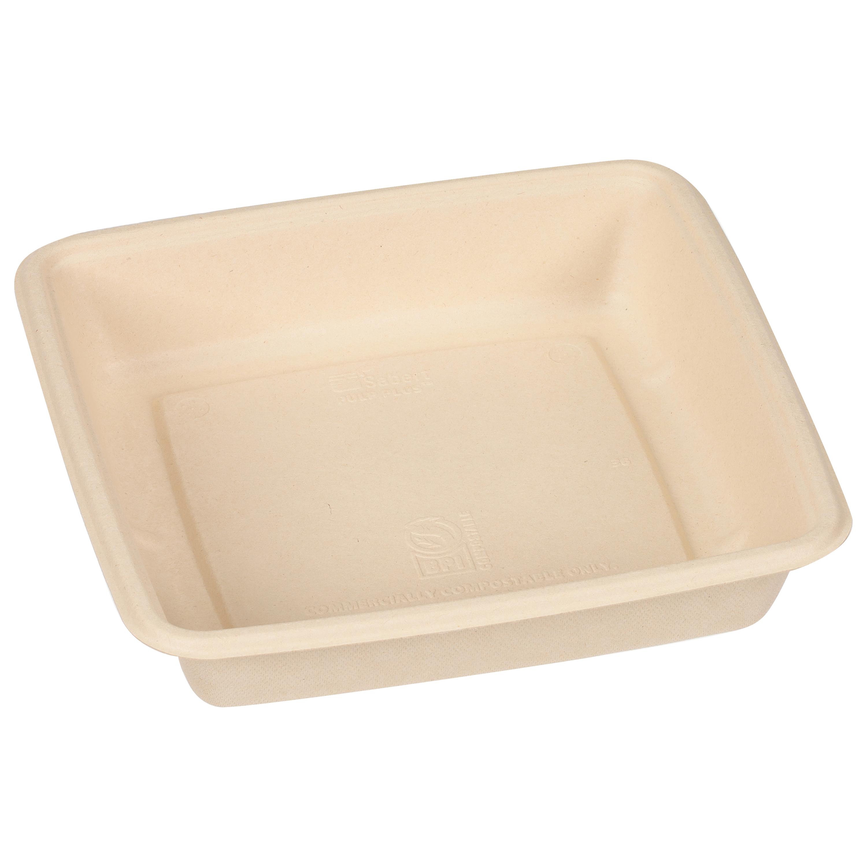 Take-Out Container Base 9X9X1.75 IN Pulp Fiber Kraft Square 300/Case
