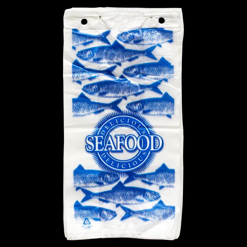 Seafood Bag 7X4X14+1 IN High-Density Polyethylene (HDPE) Clear Blue Fish Pattern 1000/Case