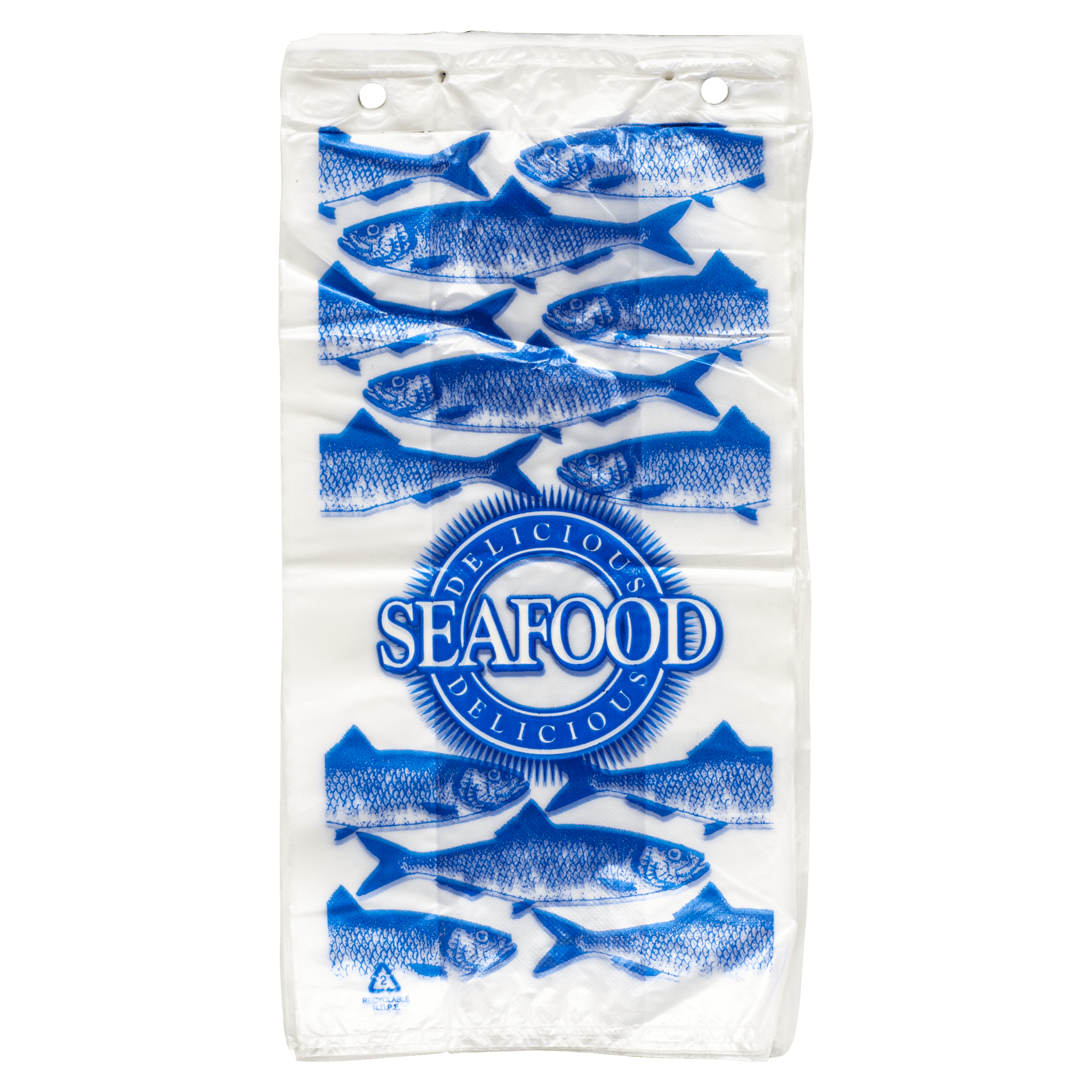 Seafood Bag 7X4X14+1 IN High-Density Polyethylene (HDPE) Clear Blue Fish Pattern 1000/Case
