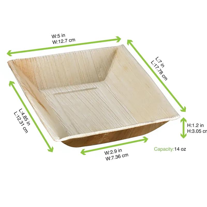 Plate 7X5X1.2 IN Palm Leaf Natural Square 25 Count/Pack 4 Packs/Case 100 Count/Case