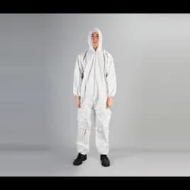 Coveralls Large (LG) White Zippered Front Hood Top Elastic Ankles With Elastic Wrist 25/Case