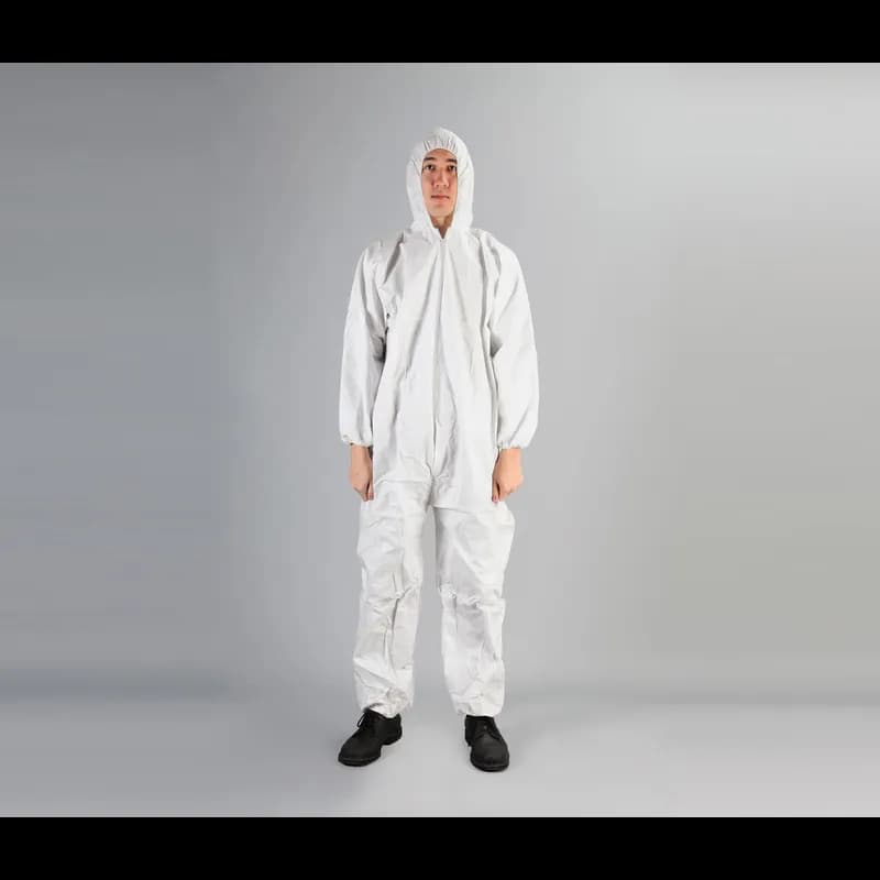 Coveralls Large (LG) White Zippered Front Hood Top Elastic Ankles With Elastic Wrist 25/Case