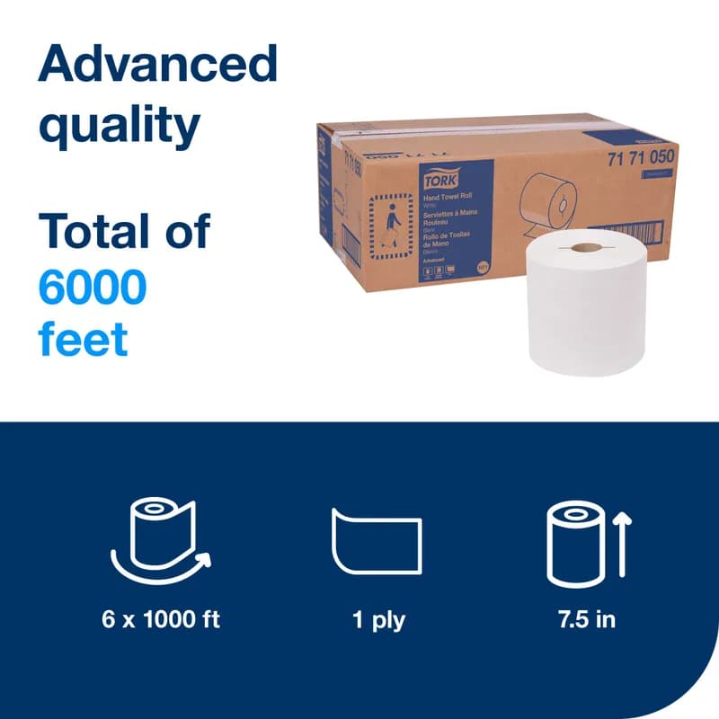 Tork Roll Paper Towel H71 7.438IN X1000FT White Standard Roll Refill 7.85IN Roll 1.925IN Core Diameter 6 Rolls/Case