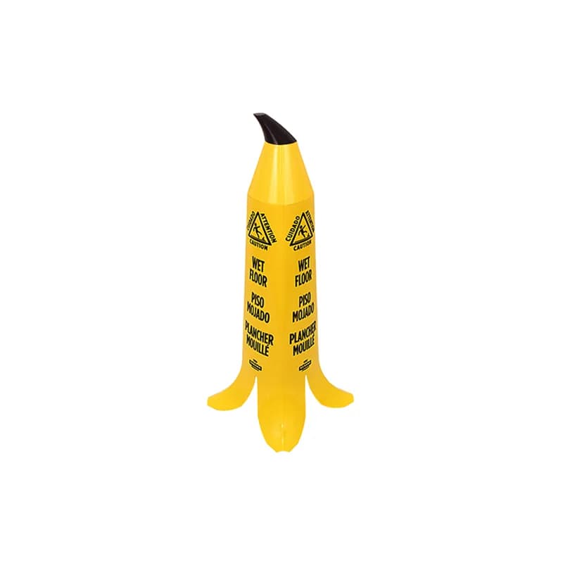 Impact® Wet Floor Sign 3 FT Yellow Black Banana Cone Plastic Trilingual Stackable 3/Case