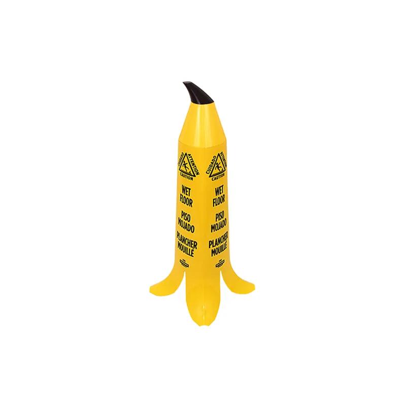 Impact® Wet Floor Sign 3 FT Yellow Black Banana Cone Plastic Trilingual Stackable 3/Case