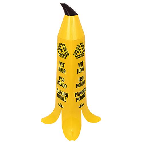 Impact® Wet Floor Sign 3 FT Yellow Black Banana Cone Plastic Trilingual Stackable 3/Case