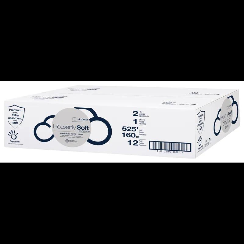 Toilet Paper & Tissue Roll 525 FT 2PLY Virgin Pulp White Jumbo (JRT) 8.98IN Roll 3.31IN Core Diameter 12/Case