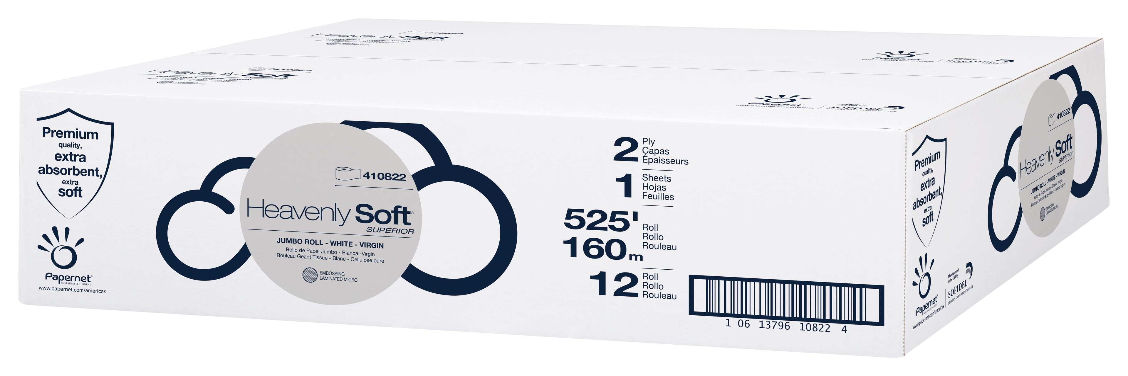 Toilet Paper & Tissue Roll 525 FT 2PLY Virgin Pulp White Jumbo (JRT) 8.98IN Roll 3.31IN Core Diameter 12/Case