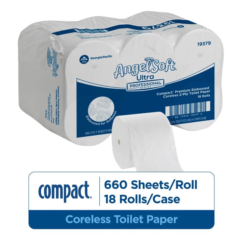 Compact® Toilet Paper & Tissue Roll 4X3.8 IN 2PLY White Embossed Premium High Capacity 660 Sheets/Roll 18 Rolls/Case