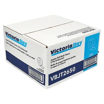 Victoria Bay Toilet Paper & Tissue Roll 3.3 IN 2PLY Recycled Paper White Embossed Jumbo Jr (JRT) 12 Rolls/Case