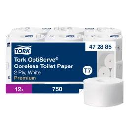 Tork OptiServe® Toilet Paper & Tissue Roll T7 4X3.66 IN 250 FT 2PLY White Embossed Coreless Refill 750 Sheets/Roll