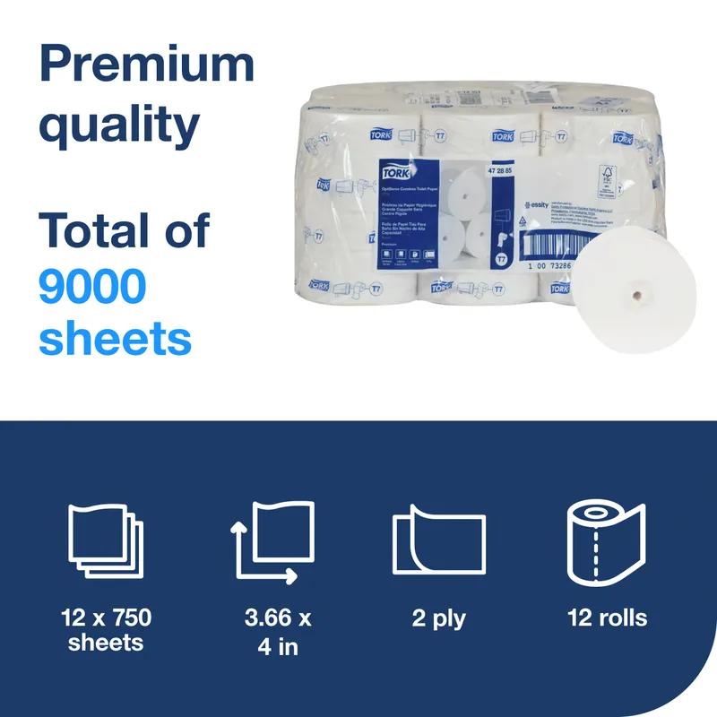 Tork OptiServe® Toilet Paper & Tissue Roll T7 4X3.66 IN 250 FT 2PLY White Embossed Coreless Refill 750 Sheets/Roll