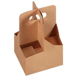 Cup Carrier Jumbo 4 Compartment Kraft For 12-44 OZ 200/Case