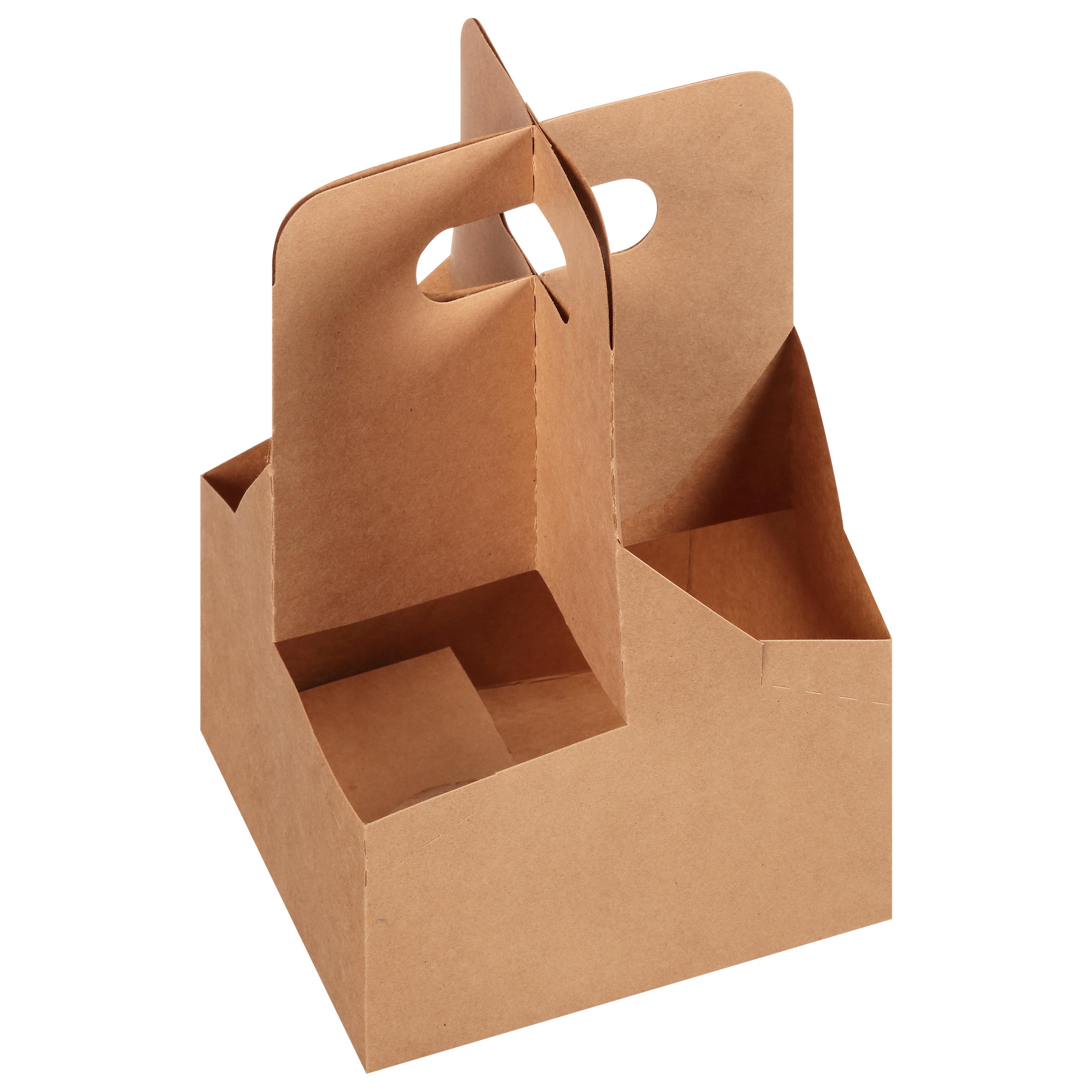 Cup Carrier Jumbo 4 Compartment Kraft For 12-44 OZ 200/Case