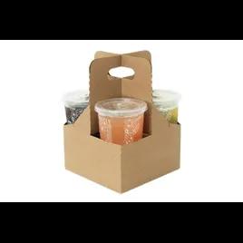 Cup Carrier Jumbo 4 Compartment Kraft For 12-44 OZ 200/Case