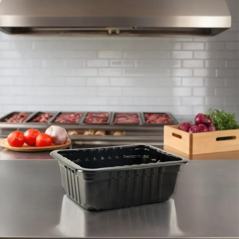 Meat Take-Out Container Base 8.75X6.72 IN PP Black Rectangle Microwave Safe 3640/Pallet