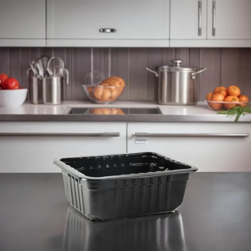 Meat Take-Out Container Base 8.75X6.72 IN PP Black Rectangle Microwave Safe 3640/Pallet