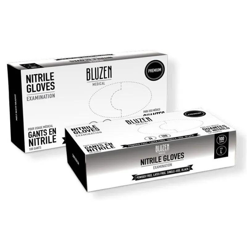 Gloves Medium (MED) Black Nitrile Powder-Free 100/Carton